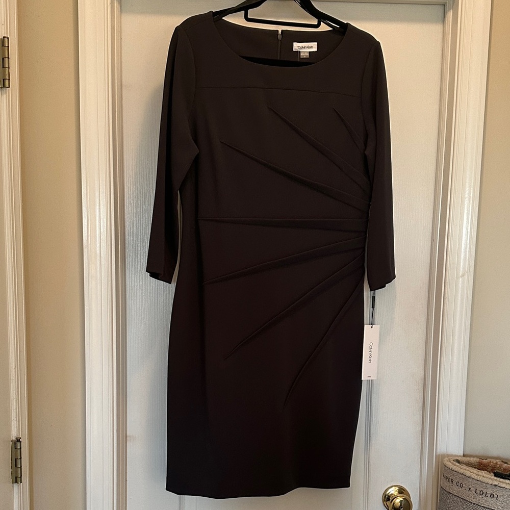 Calvin Klein Elegant Charcoal Long Sleeve Dress